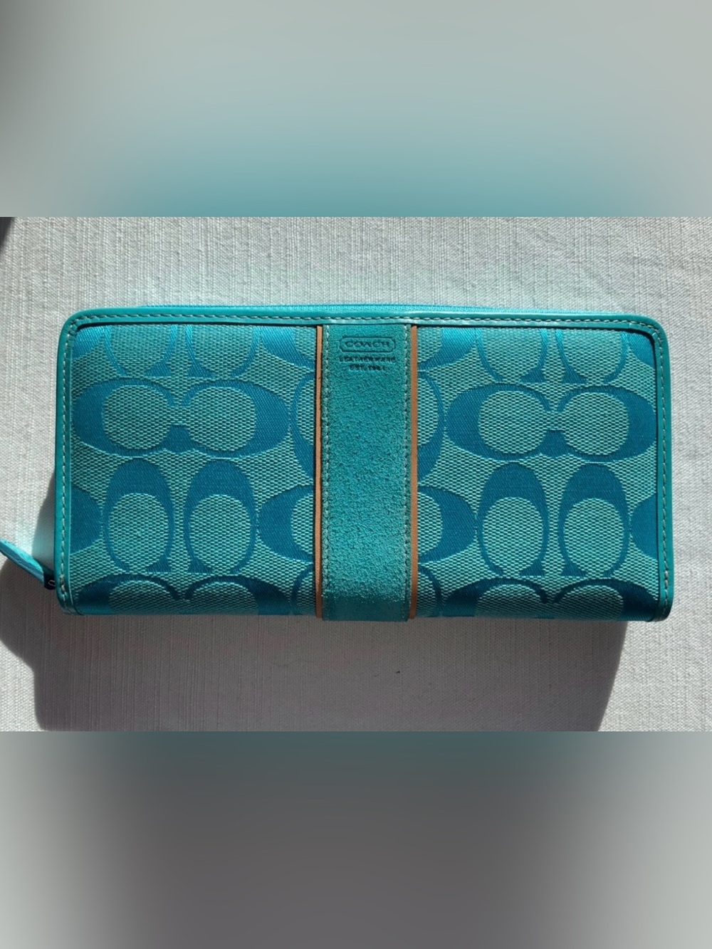 🩵 COACH Y2K SIGNATURE C ZIP AROUND TEAL WALLET!
